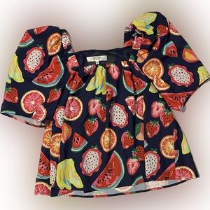 Gently worn Crosby cropped fruit print blouse